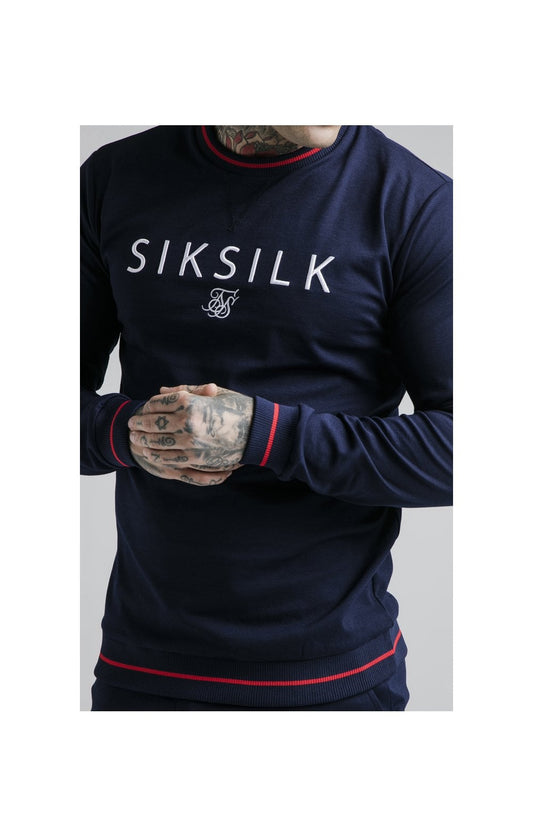SikSilk Retro Sports Crew Sweat - Navy