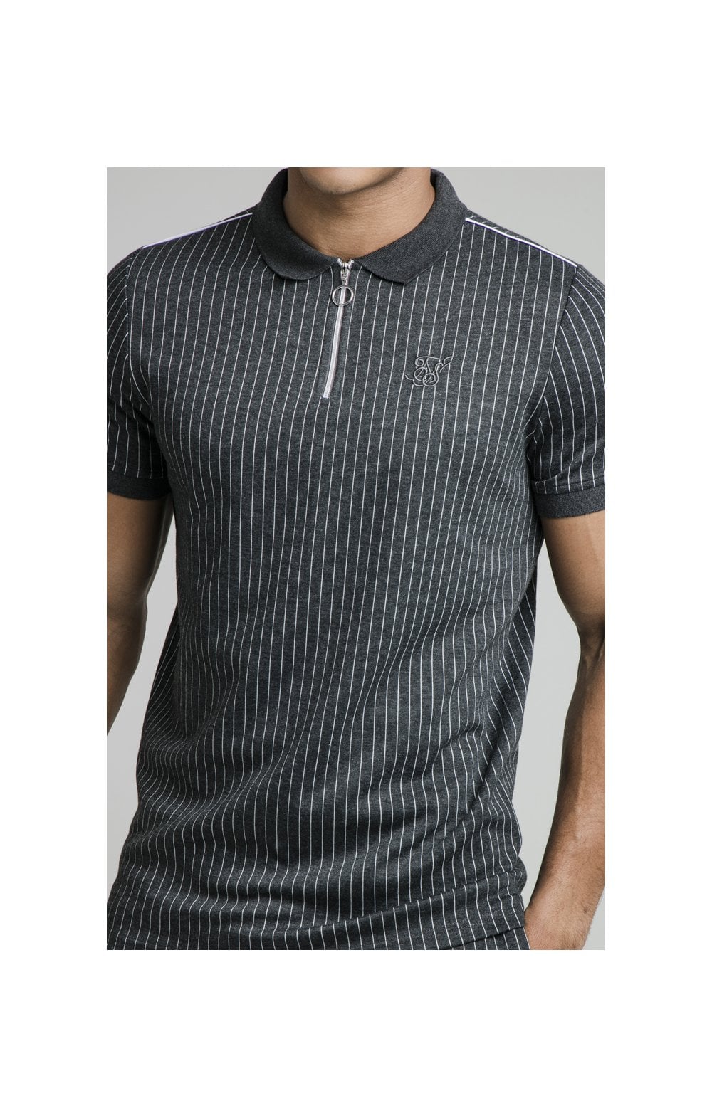 Laad de afbeelding in de Galerij viewer, Grey Smart Pinstripe Polo Shirt (1)