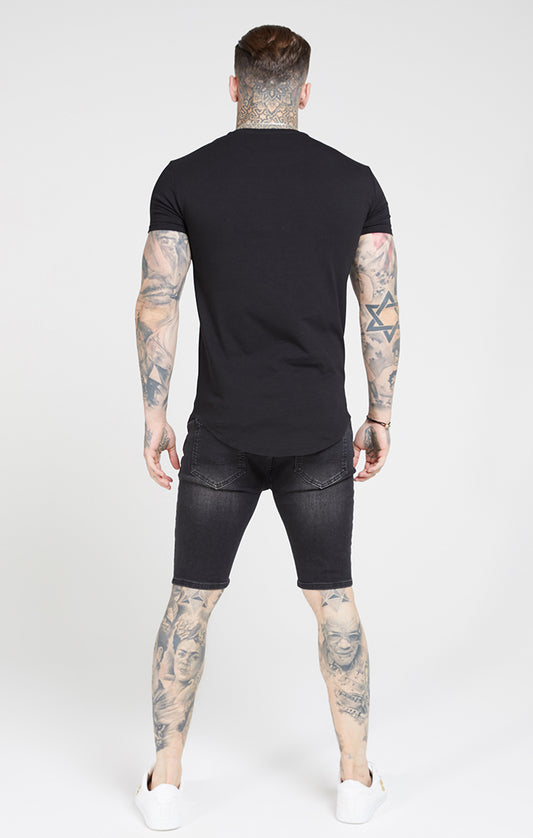 Zwarte skinny jeansshort met gedragen look en versleten details