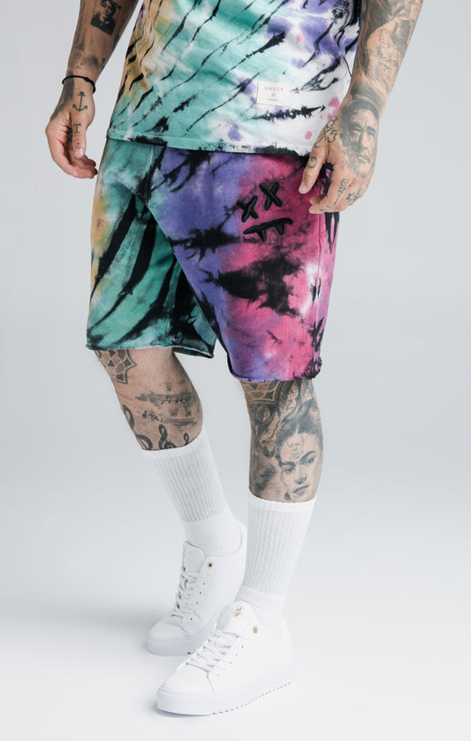SikSilk X Steve Aoki Relaxed Shorts - Rainbow Ink Tie Dye
