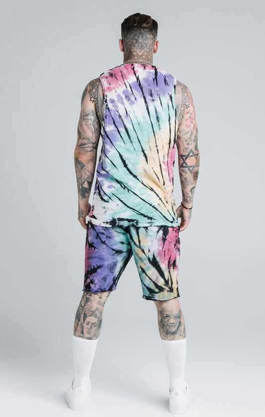 SikSilk X Steve Aoki Relaxed Shorts - Rainbow Ink Tie Dye