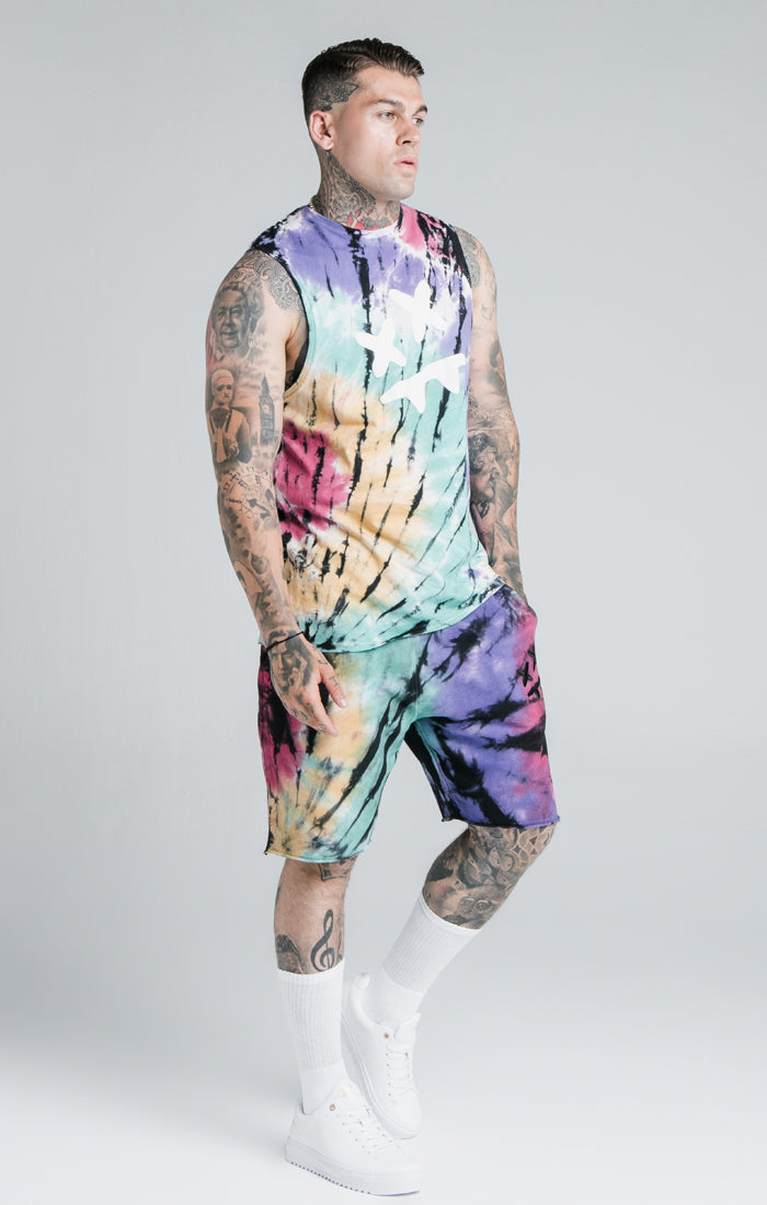 Laad de afbeelding in de Galerij viewer, SikSilk X Steve Aoki Racer Back Vest – Rainbow Ink Tie Dye (3)
