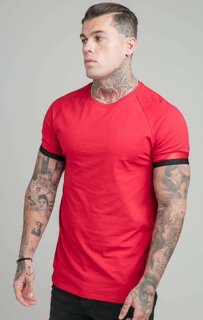 Laad de afbeelding in de Galerij viewer, Red Dual Elastic Cuff T-Shirt