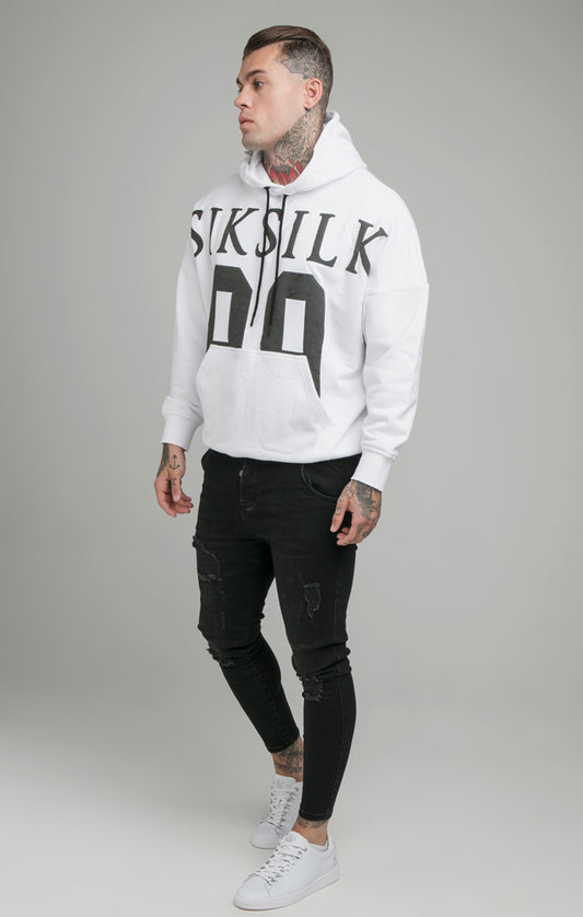 White Drop Shoulder Relaxed Fit Hoodie