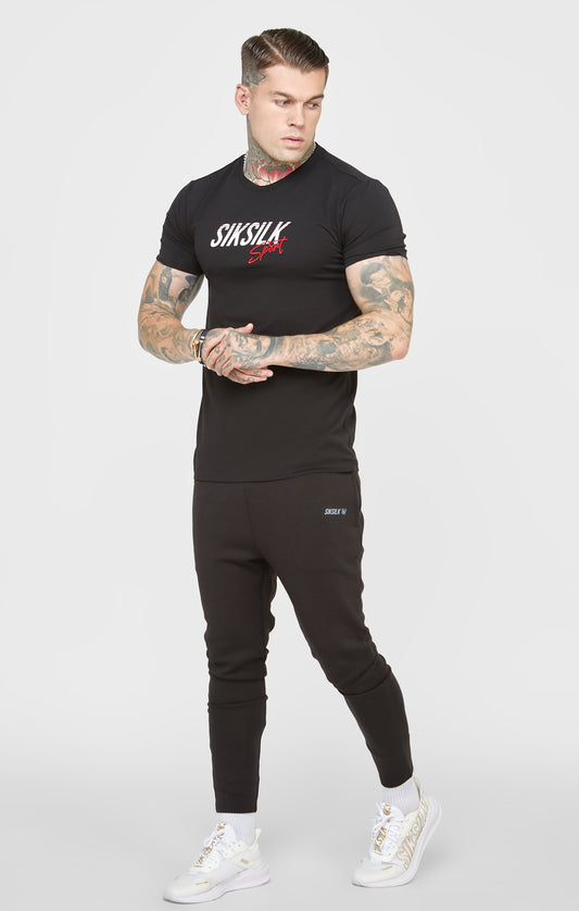 Black Sports Muscle Fit Sleeve T-Shirt