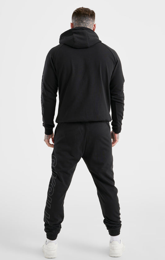 Zwarte sportieve broek met losse pasvorm (relaxed fit) en groot logo