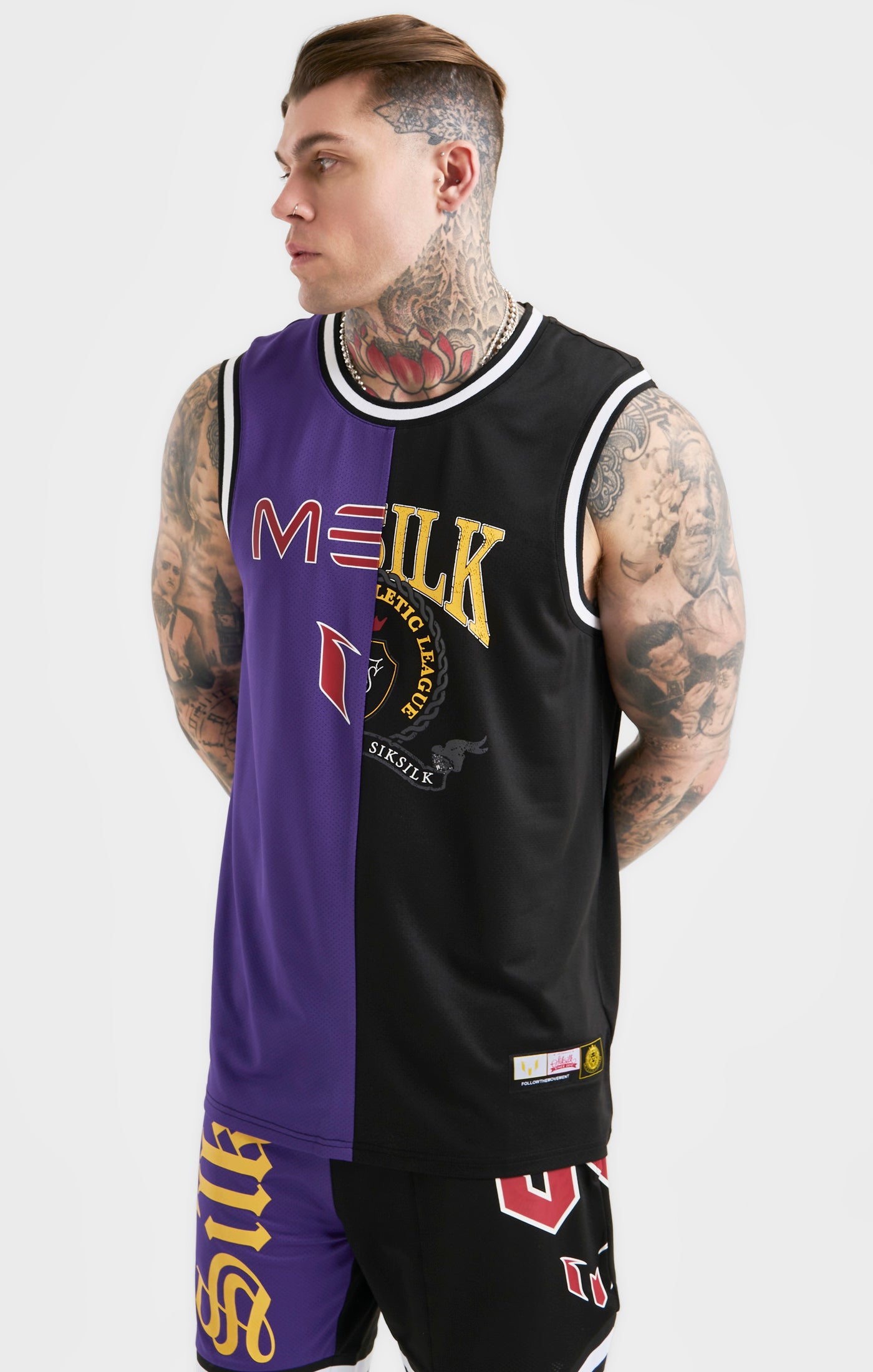 Laad de afbeelding in de Galerij viewer, Messi x SikSilk Retro Varsity Vest - Black &amp; Purple