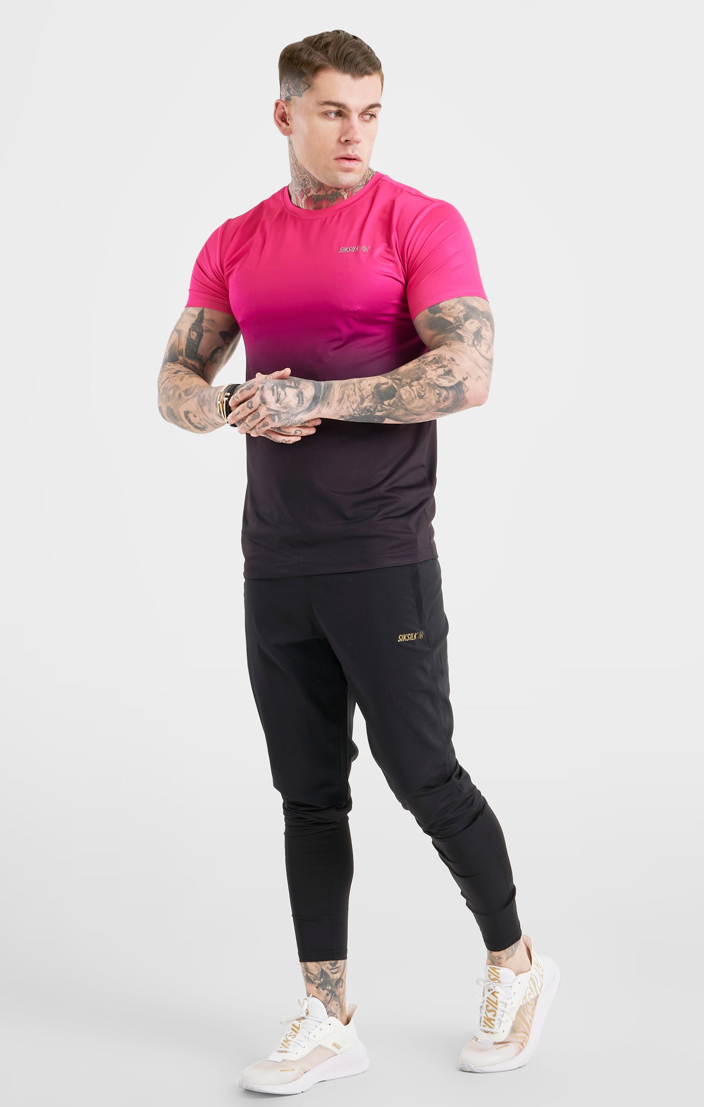 Laad de afbeelding in de Galerij viewer, Pink Fade Sports Muscle Fit T-Shirt (2)