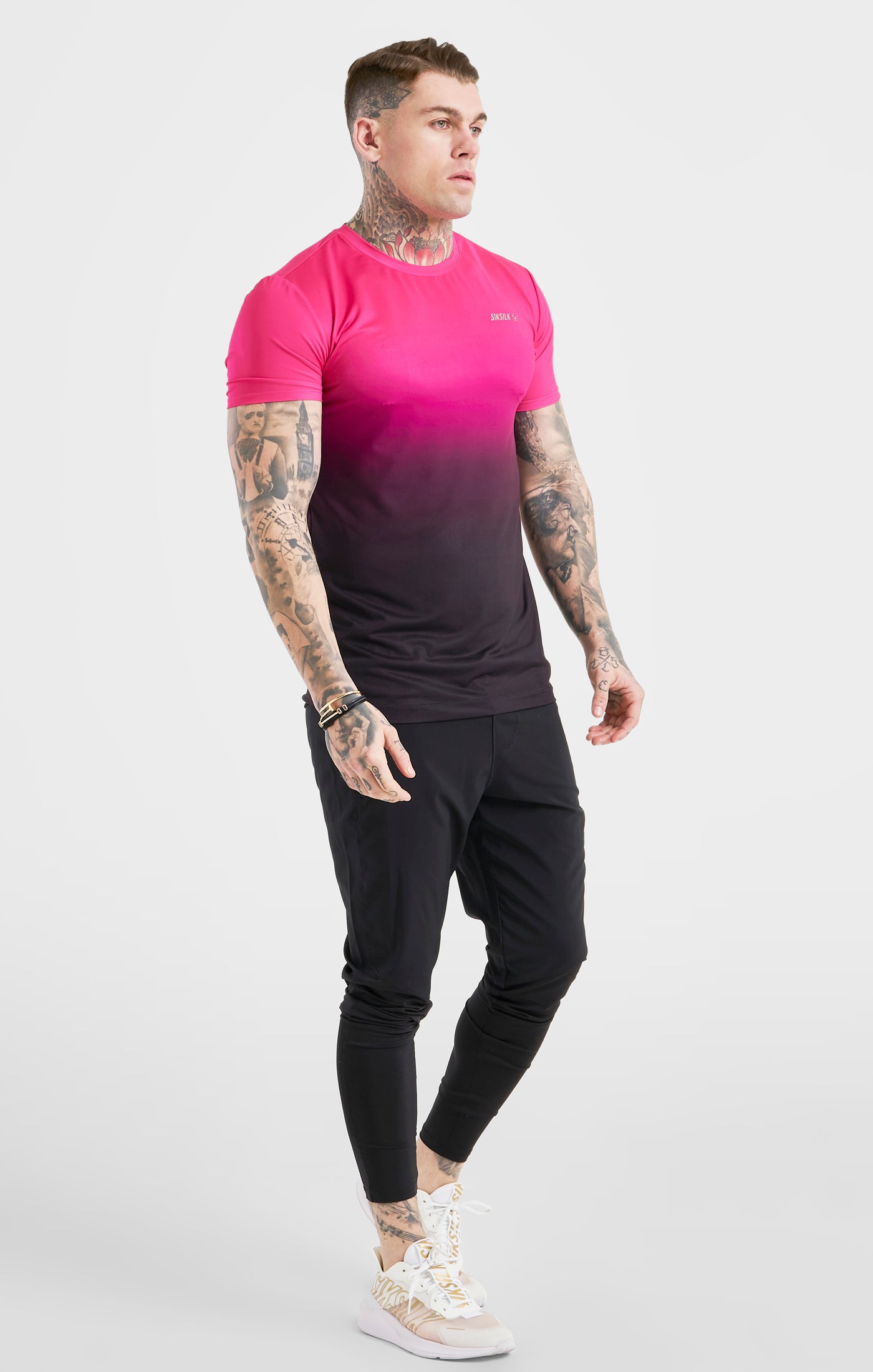 Laad de afbeelding in de Galerij viewer, Pink Fade Sports Muscle Fit T-Shirt (3)