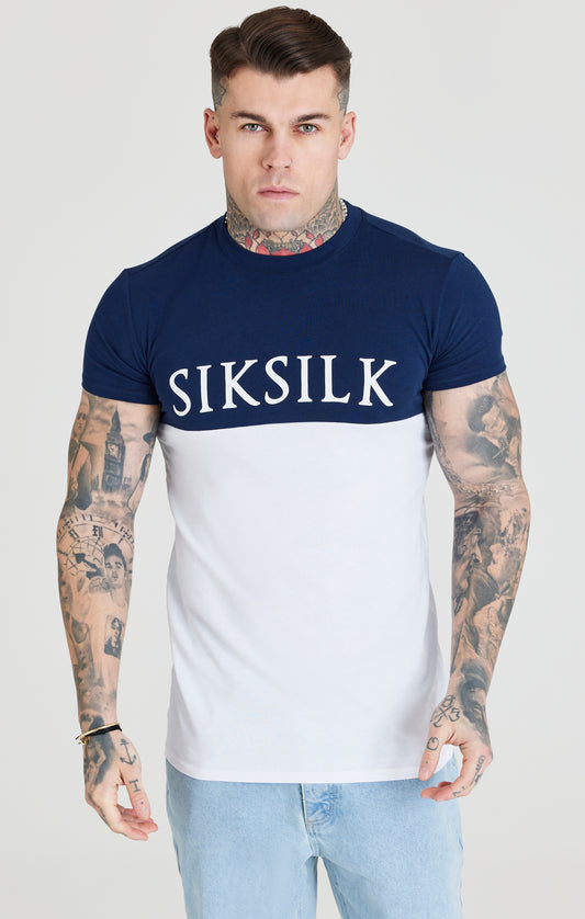 SikSilk Voetbal Cut & Sew Gym T-shirt - Donkerblauw & Wit