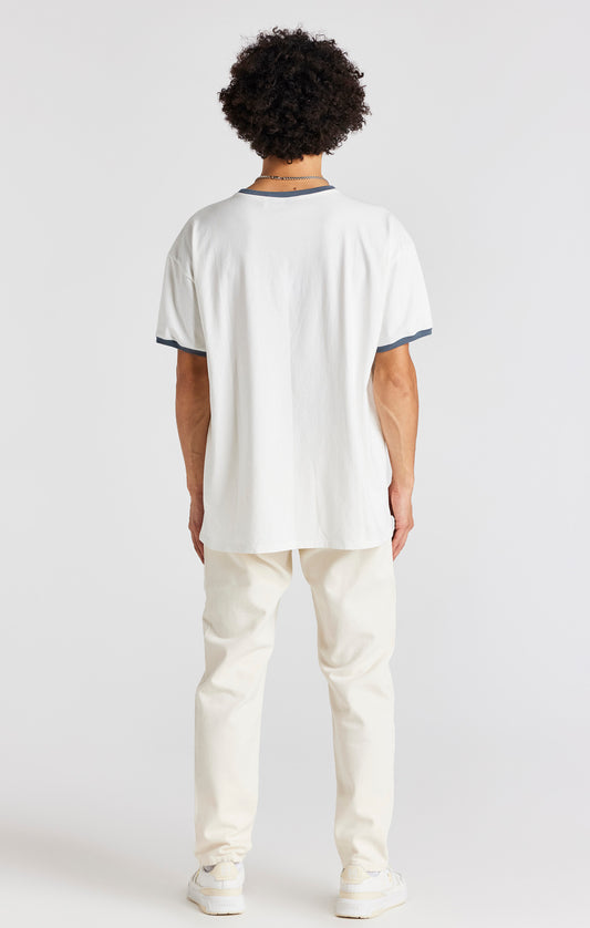 Ecru ringer T-shirt met korte mouwen en ‘box fit’-pasvorm