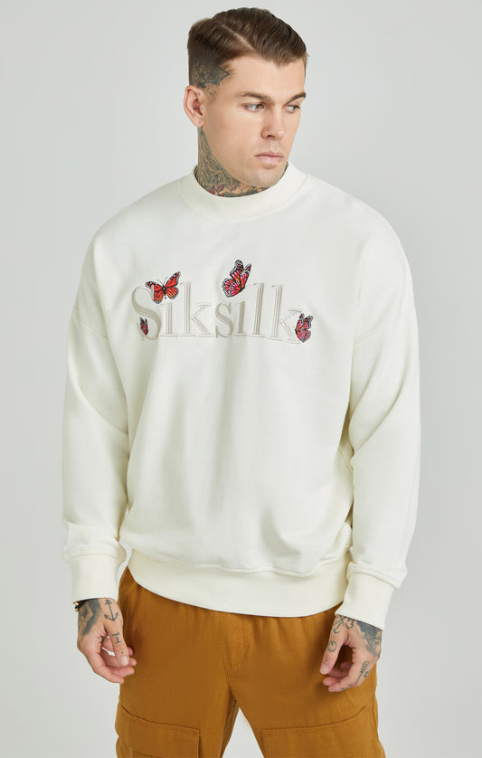 Ecru verwassen sweatshirt met vlinderopdruk
