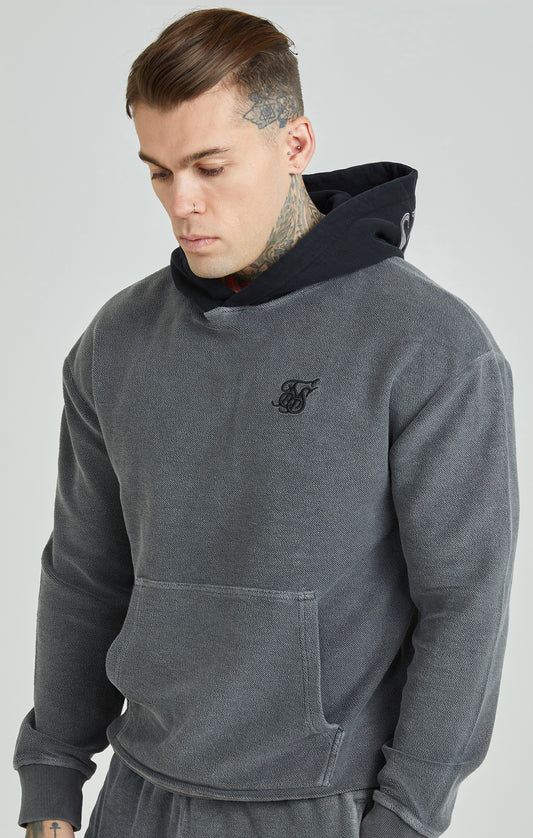 Zware, grijs verwassen oversized sweater in loopback-stof met capuchon