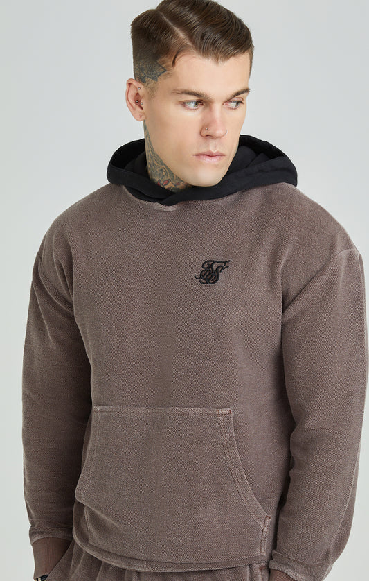 Zware, bruin verwassen oversized sweater in loopback-stof met capuchon
