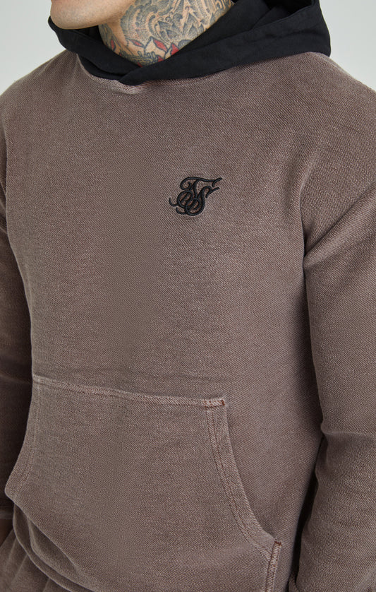Zware, bruin verwassen oversized sweater in loopback-stof met capuchon