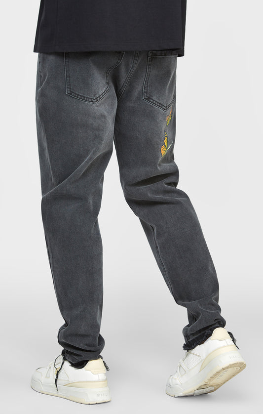 Zwarte jeans met vlindermotief en rechte pasvorm
