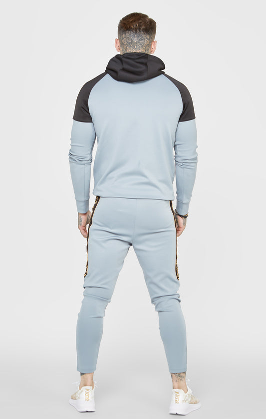 Grijze sweater met capuchon en contrastrijke delen, sportief model