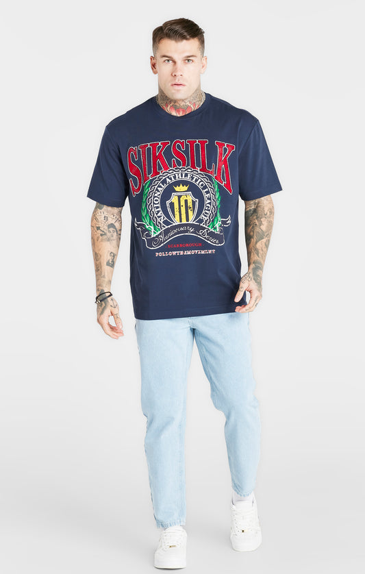 Marineblauw oversized T-shirt in Varsity-stijl