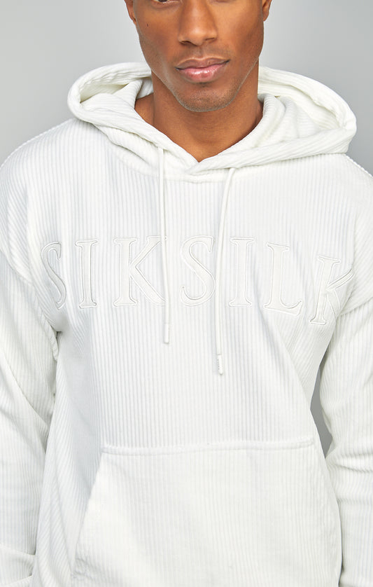 Ecru sweater met capuchon van ribfluweel met appliqué-logo