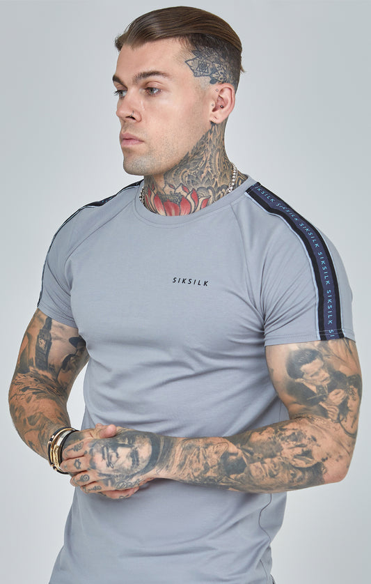 Grijs T-Shirt met nauwsluitende pasvorm (muscle fit) en raglan-mouwen met banddetails