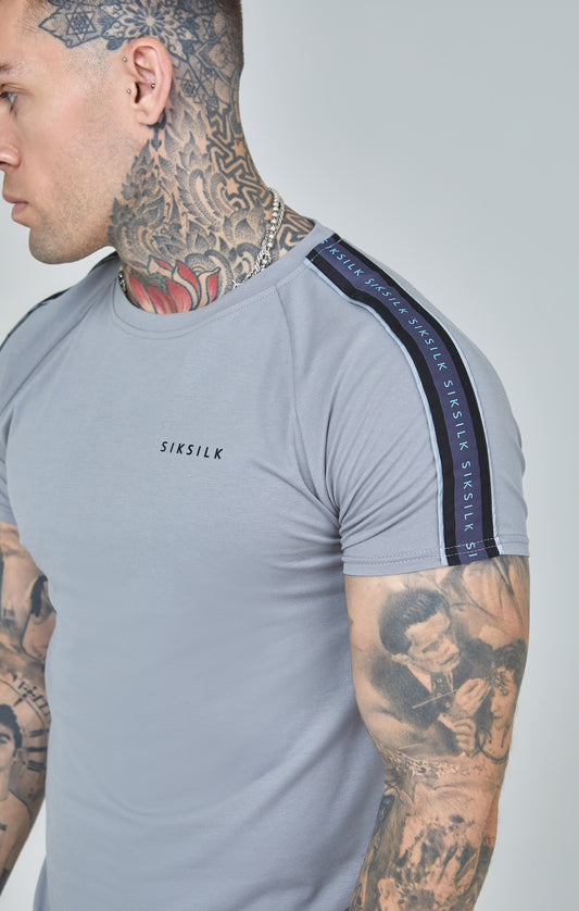 Grijs T-Shirt met nauwsluitende pasvorm (muscle fit) en raglan-mouwen met banddetails