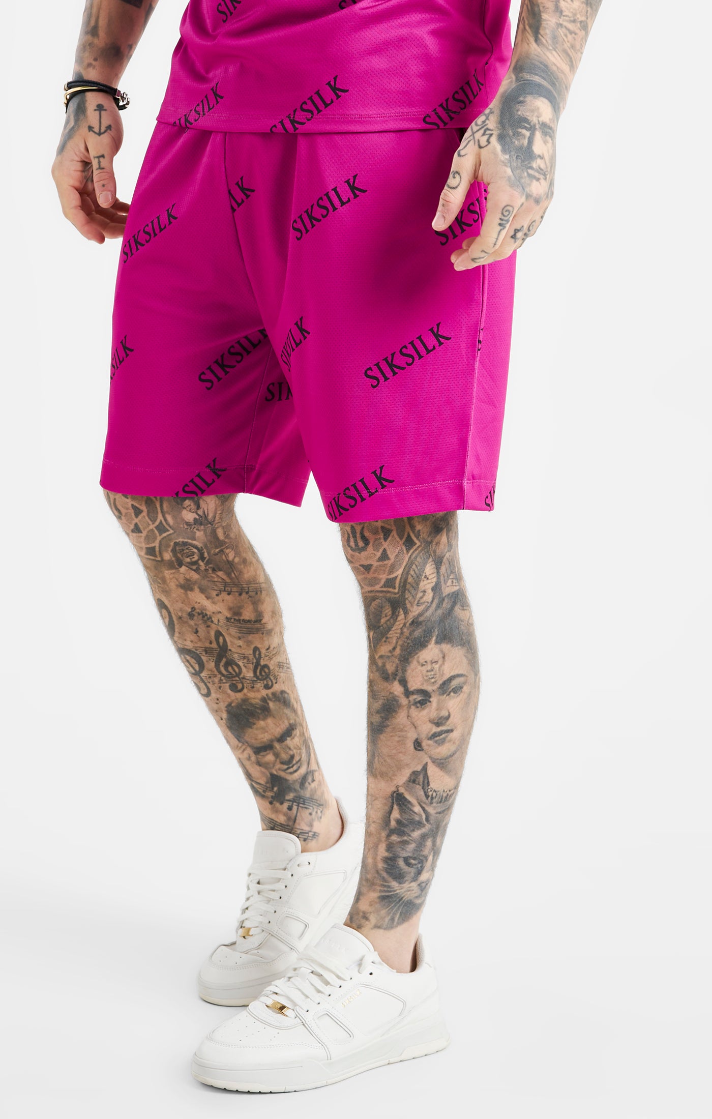 Laad de afbeelding in de Galerij viewer, Pink Logo Muscle Fit T-Shirt And Short Set (2)