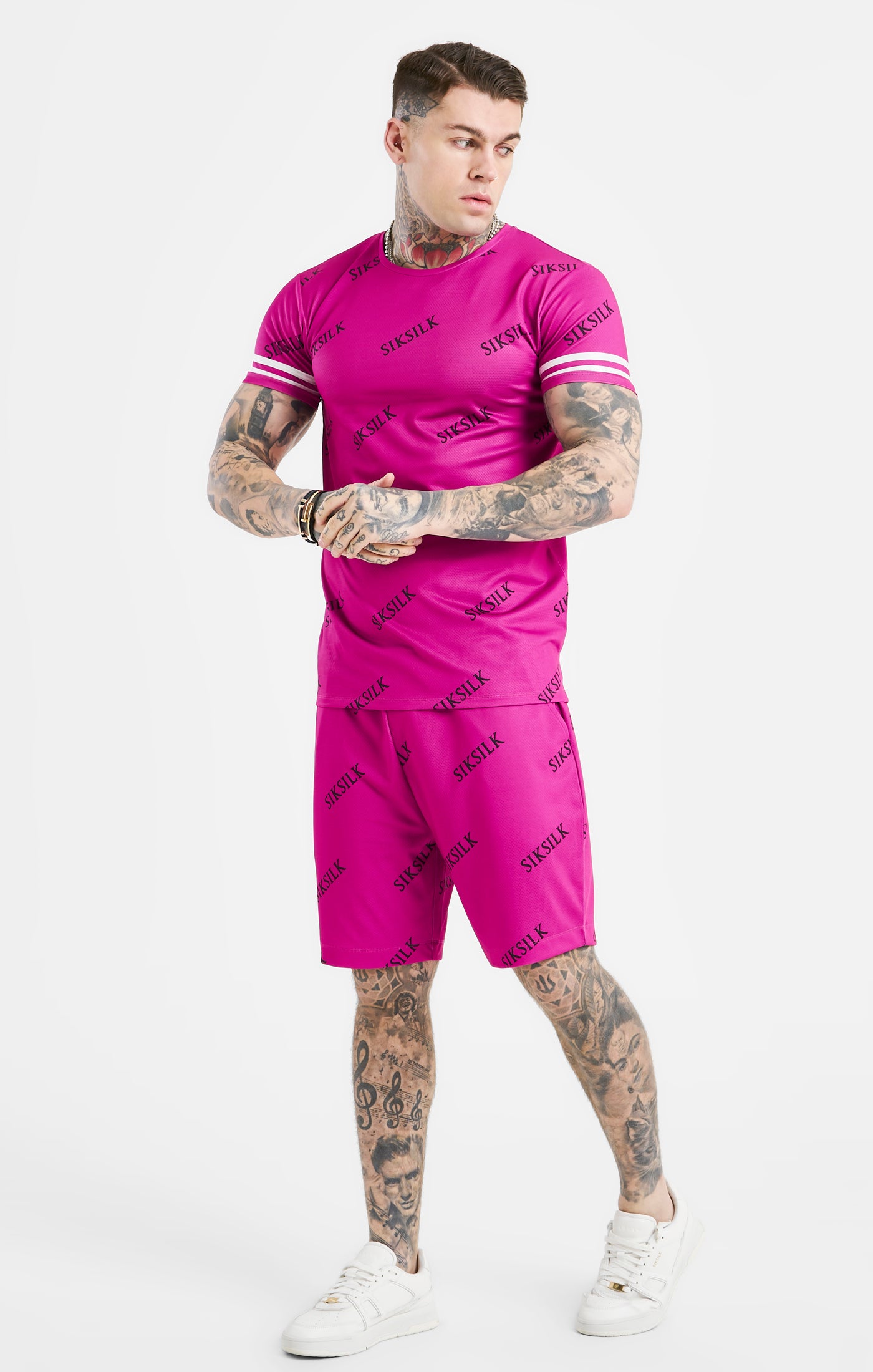 Laad de afbeelding in de Galerij viewer, Pink Logo Muscle Fit T-Shirt And Short Set