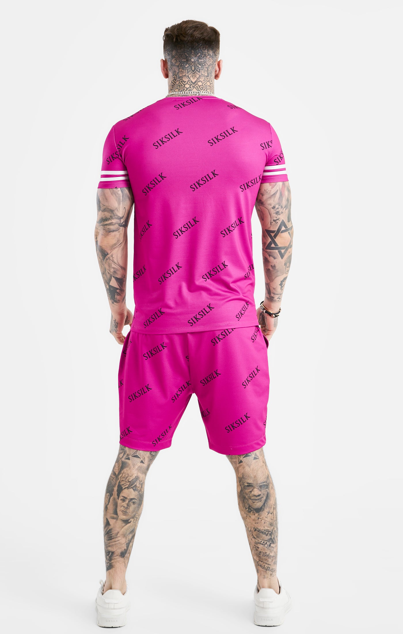 Laad de afbeelding in de Galerij viewer, Pink Logo Muscle Fit T-Shirt And Short Set (1)