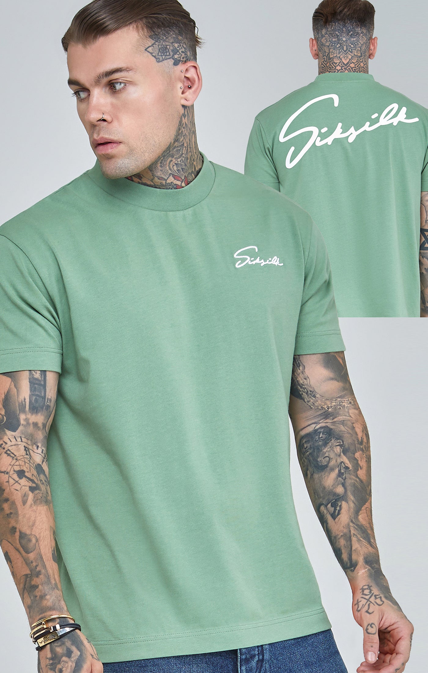 Laad de afbeelding in de Galerij viewer, Groen oversized T-Shirt met logo-opschrift