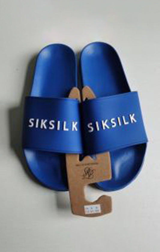 Blauwe slipper met logo in reliëf