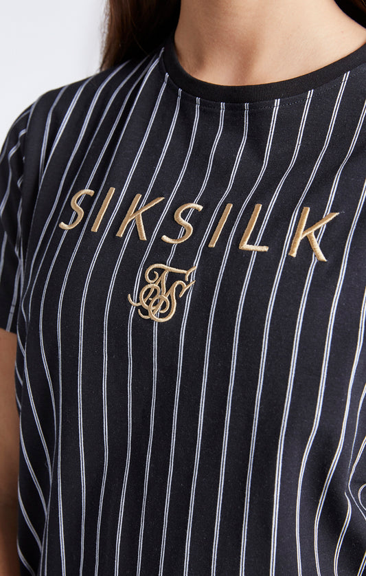 SikSilk Baseball Stripe Boyfriend T-shirt - Zwart