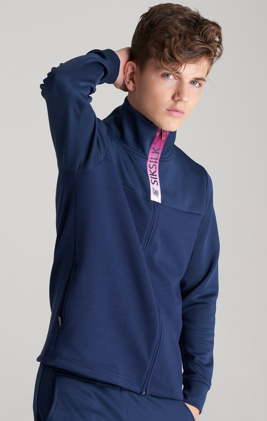 Marineblauwe sweater met kleurverloop, trechterhals en volledige ritssluiting voor jongens