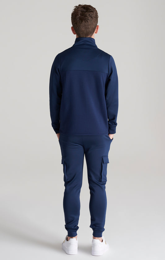 Marineblauwe sweater met kleurverloop, trechterhals en volledige ritssluiting voor jongens