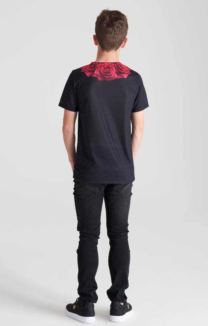 Laad de afbeelding in de Galerij viewer, Boys Black Rose T-Shirt (5)