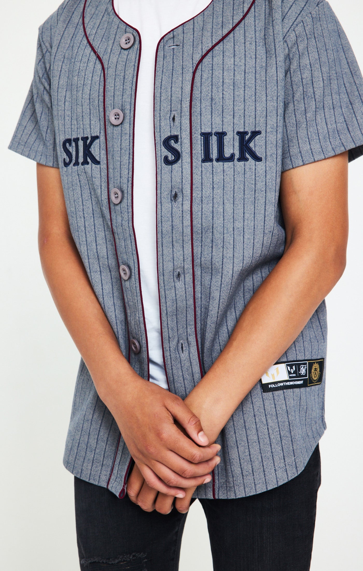 Laad de afbeelding in de Galerij viewer, Messi X SikSilk Baseball Shirt - Marl Grijs Bordeaux &amp; Navy (2)