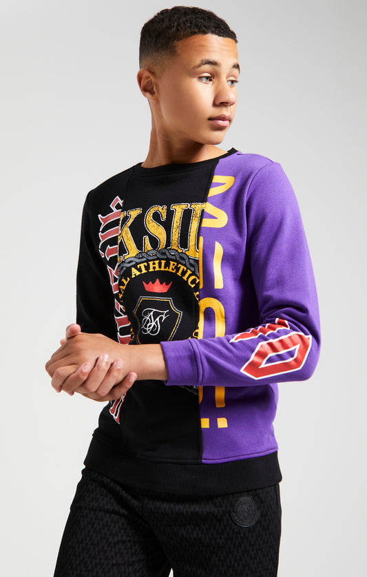 Messi x SikSilk - Retro sweater met ronde hals in Varsity-stijl in de kleuren zwart en paars