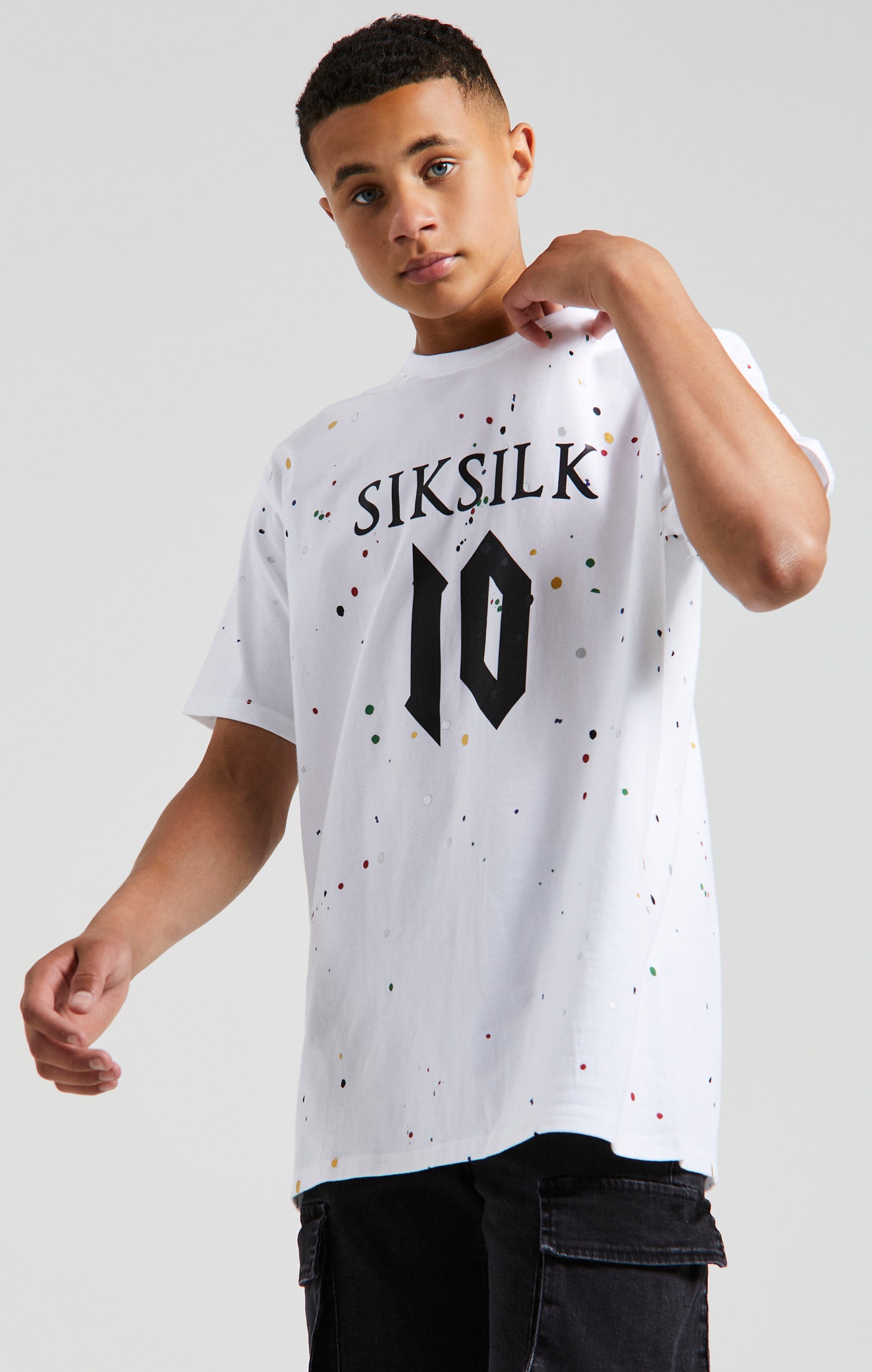 Laad de afbeelding in de Galerij viewer, Messi x SikSilk - Wit T-shirt met verfspatten