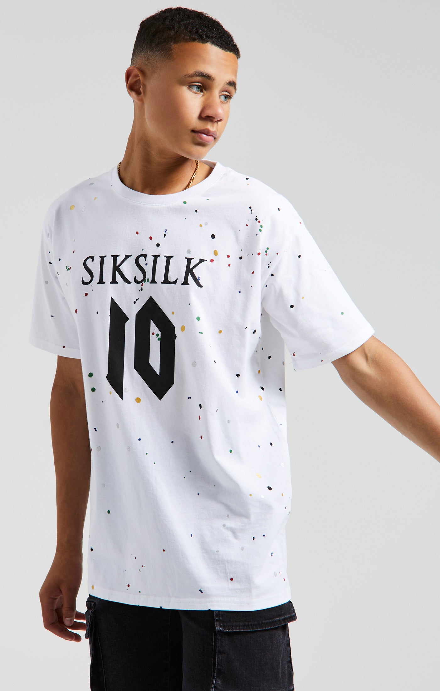 Laad de afbeelding in de Galerij viewer, Messi x SikSilk - Wit T-shirt met verfspatten (2)