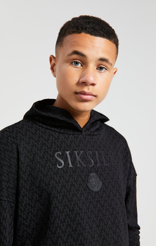 Messi x SikSilk - Zwarte oversized sweater met capuchon en print voor jongens