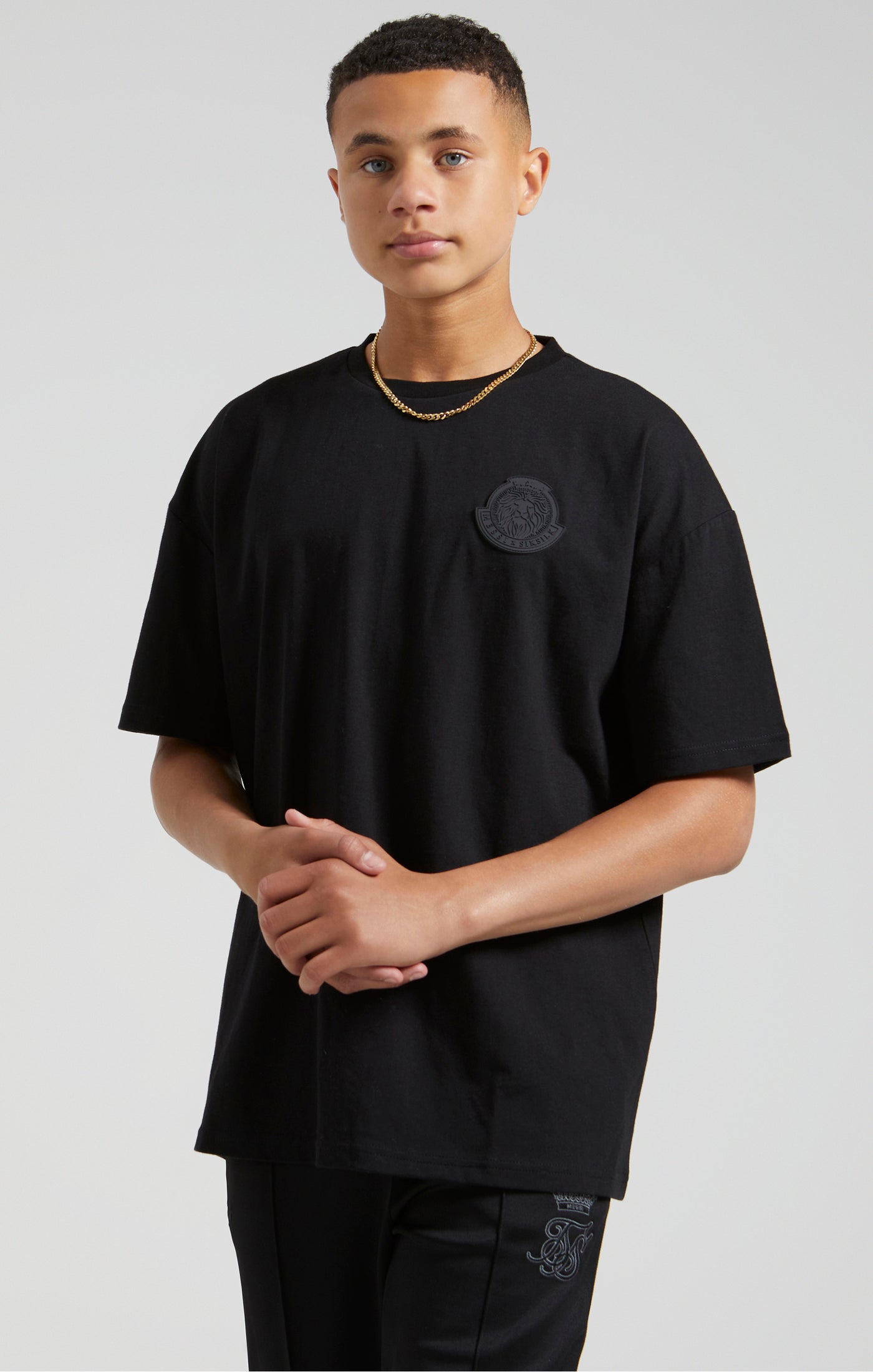 Laad de afbeelding in de Galerij viewer, Boys Messi x SikSilk Black Lion Graphic Oversized T-Shirt