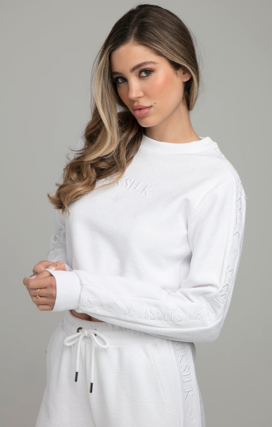 SikSilk Loopback Gorborduurde en gecoupeerde Sweater - White